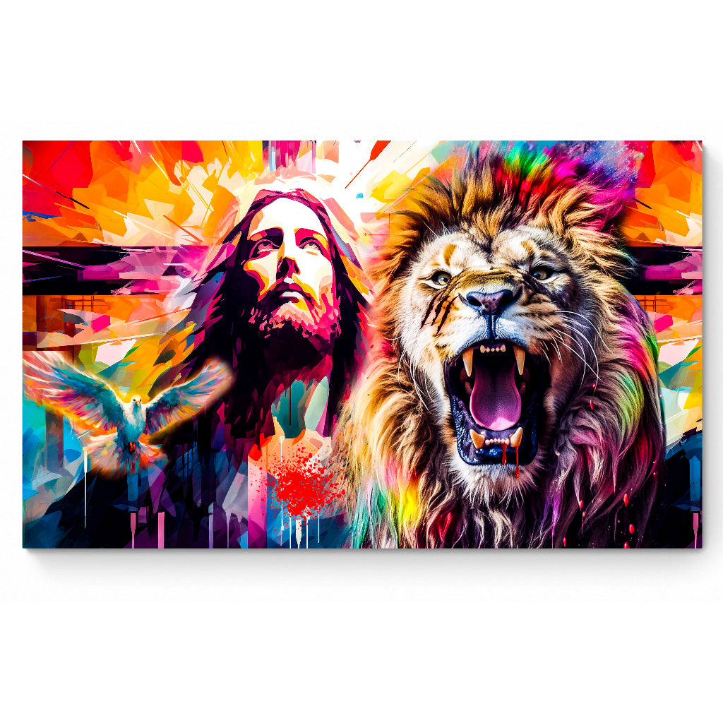 Quadro decorativo 90X60CM Religião Jesus Cristo e leão de Judá quarto sala coroa de espinhos