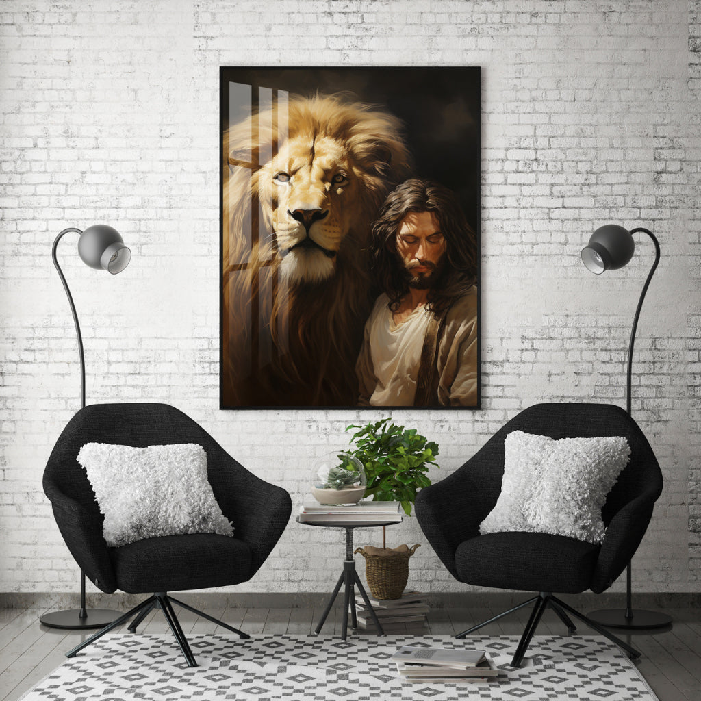 Quadro decorativo 90X60CM Religião Jesus Cristo e leão de Judá quarto sala coroa de espinhos