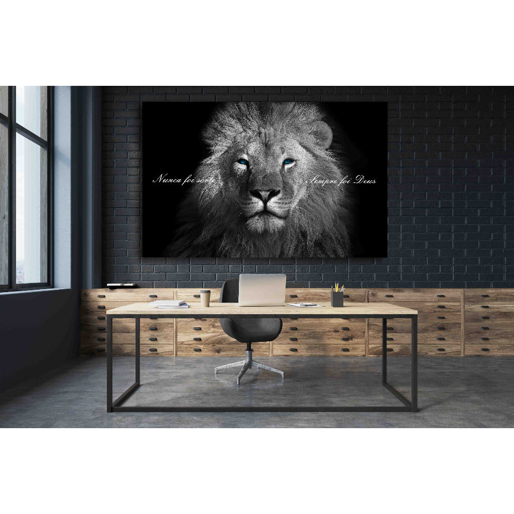 Quadro decorativo leão 90x60cm. foto em alta resolução em tecido sintético de alta qualidade.