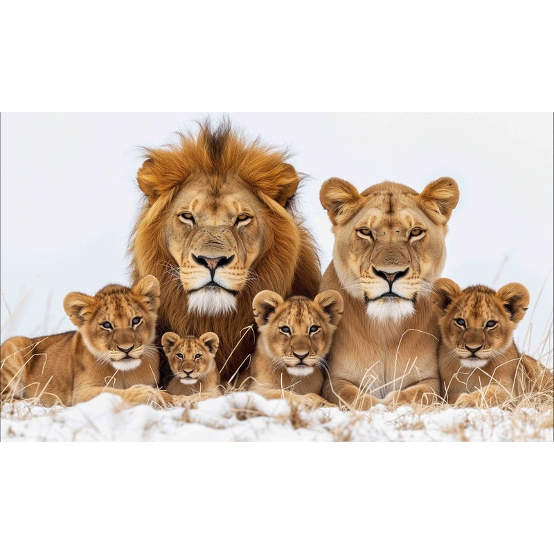 Quadro decorativo Família de leão grande com 4 filhotes
