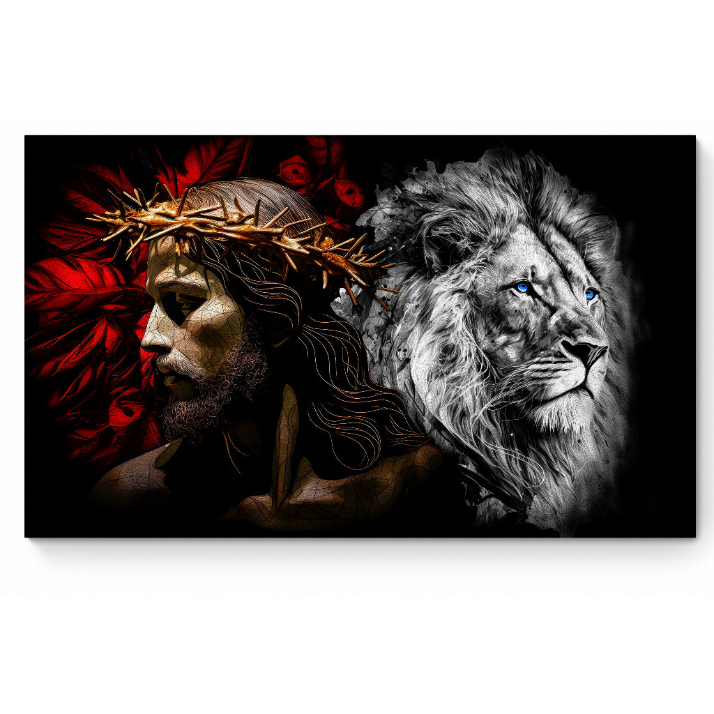 Quadro decorativo 90X60CM Religião Jesus Cristo e leão de Judá quarto sala coroa de espinhos