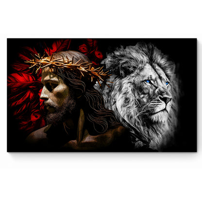 Quadro decorativo 90X60CM Religião Jesus Cristo e leão de Judá quarto sala coroa de espinhos