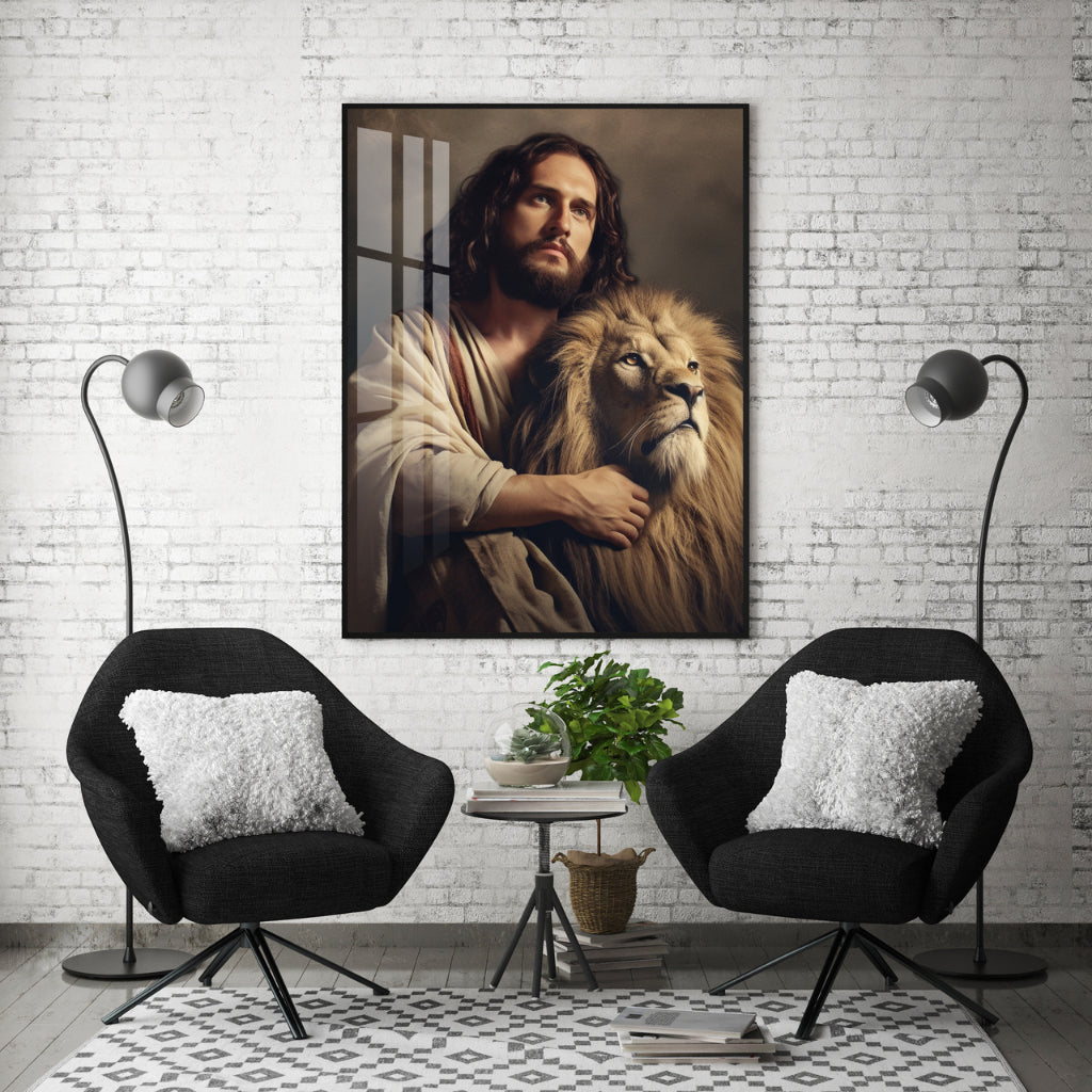 Quadro decorativo 90X60CM Religião Jesus Cristo e leão de Judá quarto sala coroa de espinhos