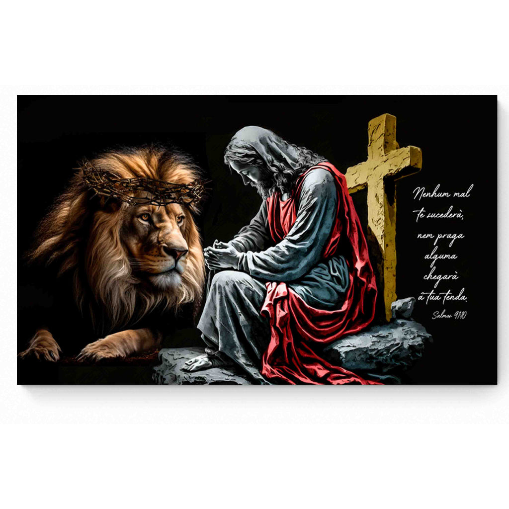 Quadro decorativo 90X60CM Religião Jesus Cristo e leão de Judá quarto sala coroa de espinhos