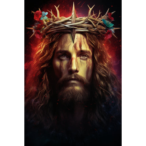 Quadro decorativo 90X60CM Religião Jesus Cristo e leão de Judá quarto sala coroa de espinhos