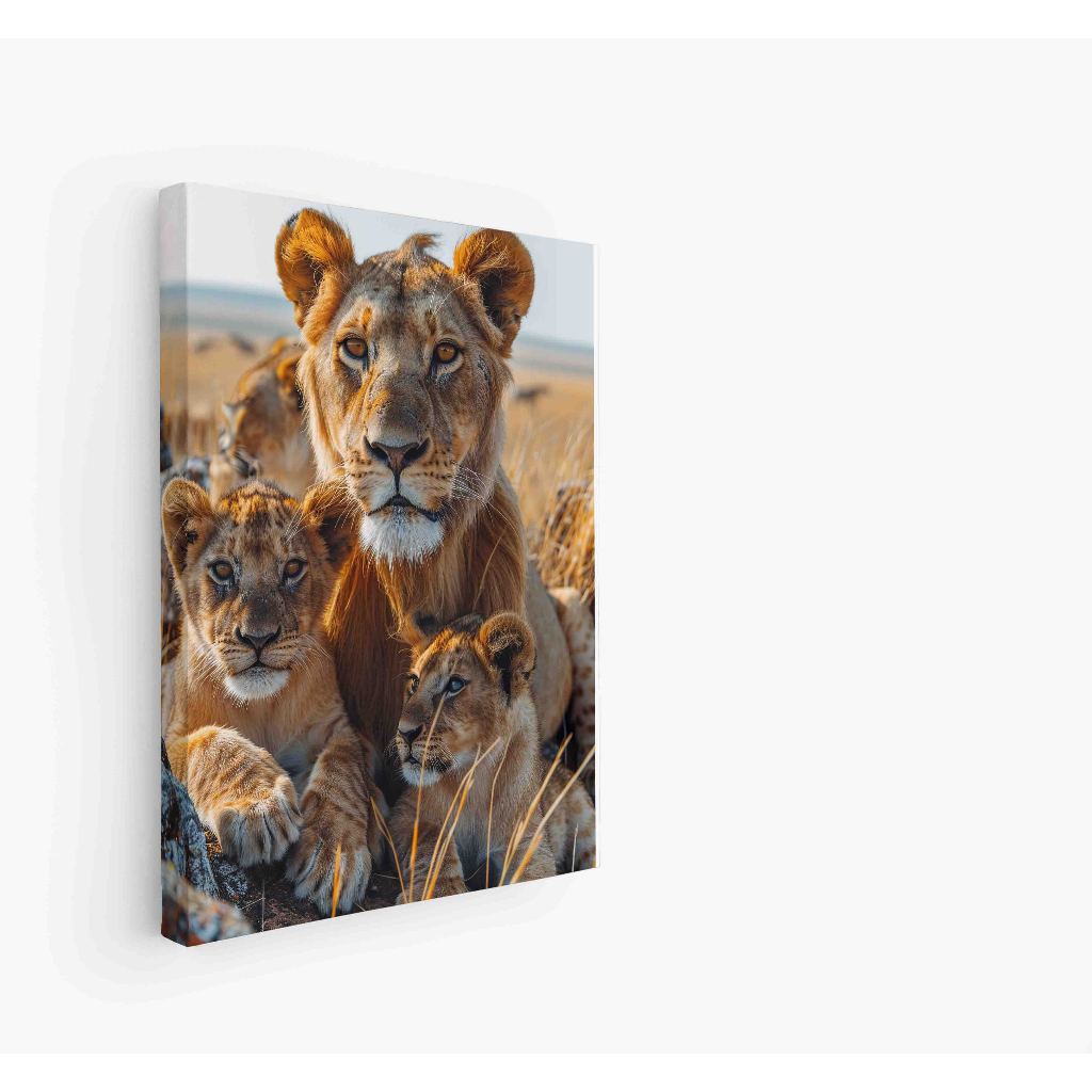 Quadro decorativo  família de leão leão de Judá quarto sala, quadro leão quadro 5 filhotes