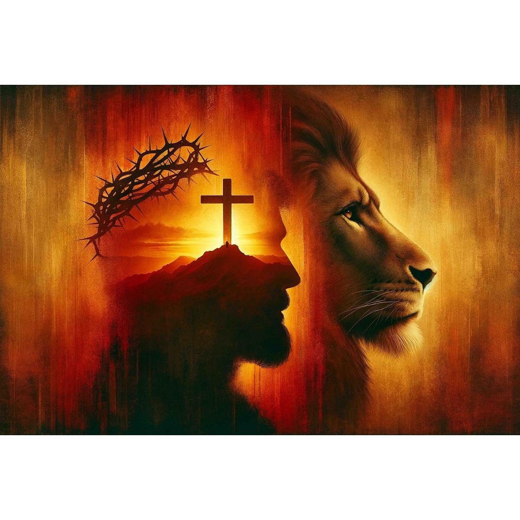 Quadro decorativo  família de leão Religião Jesus Cristo e leão de Judá quarto sala coroa de espinhos, quadro leão