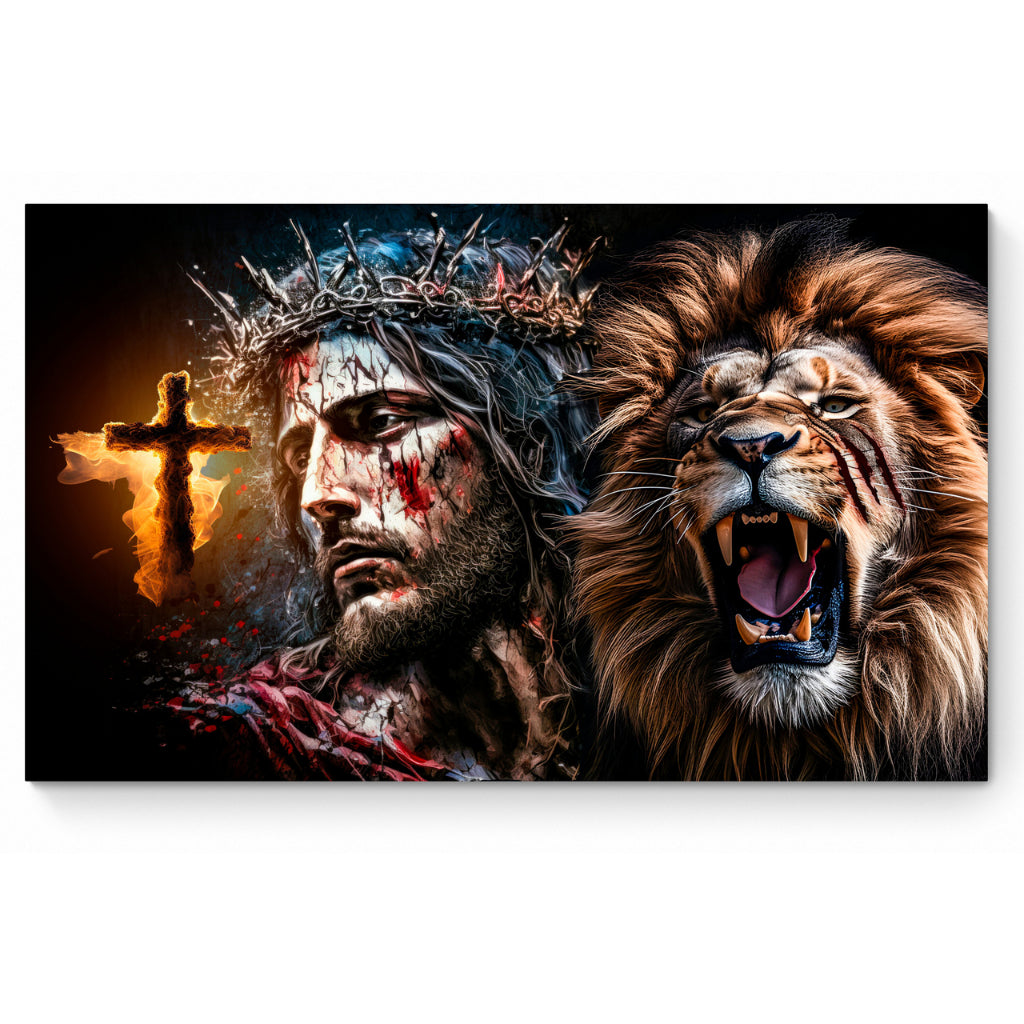 Quadro decorativo 90X60CM Religião Jesus Cristo e leão de Judá quarto sala coroa de espinhos
