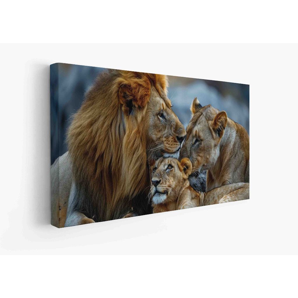 Quadro decorativo  família de leão leão de Judá quarto sala, quadro leão quadro 5 filhotes