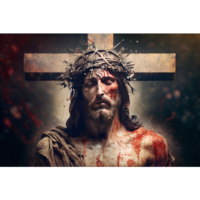 Quadro decorativo 90X60CM Religião Jesus Cristo e leão de Judá quarto sala coroa de espinhos