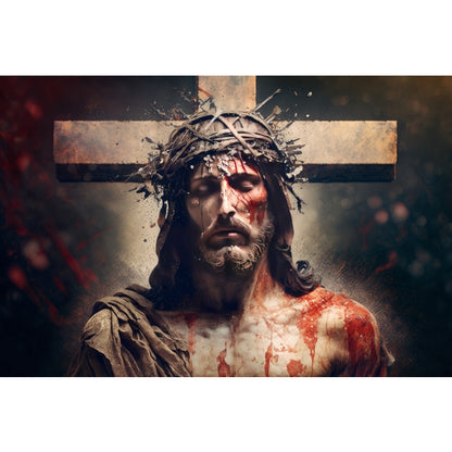 Quadro decorativo 90X60CM Religião Jesus Cristo e leão de Judá quarto sala coroa de espinhos