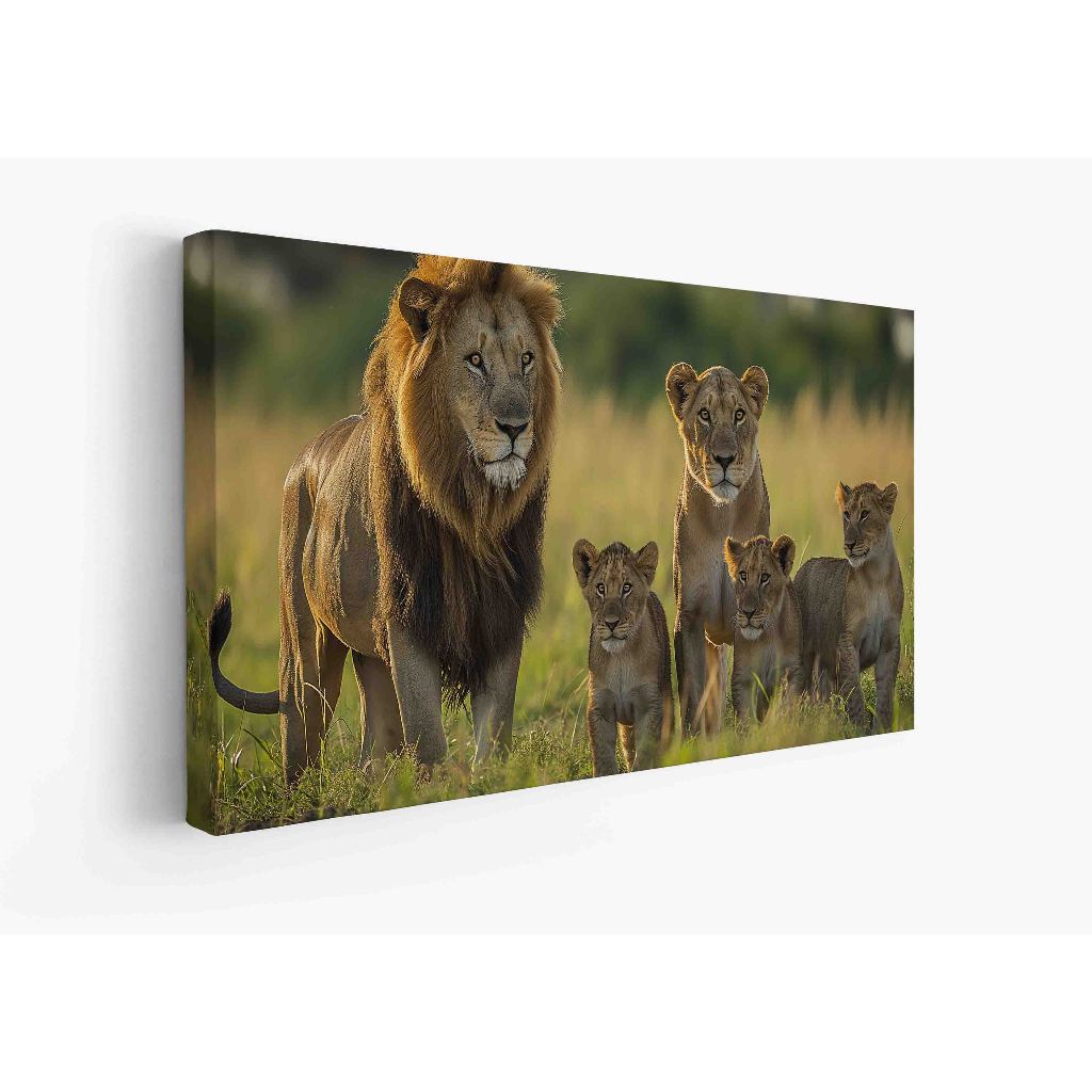 Quadro decorativo  família de leão leão de Judá quarto sala, quadro leão quadro 5 filhotes