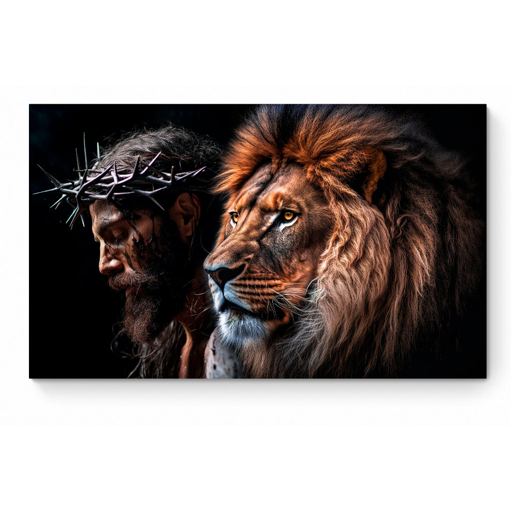 Quadro decorativo 90X60CM Religião Jesus Cristo e leão de Judá quarto sala coroa de espinhos