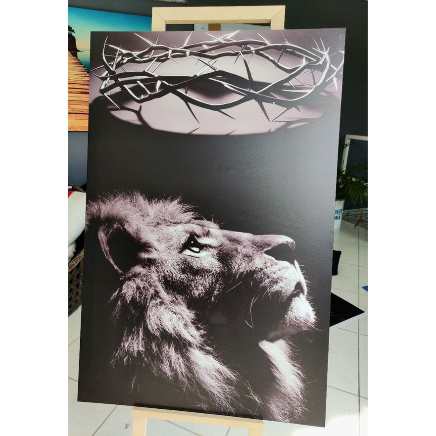Quadro decorativo 90X60CM Religião Jesus Cristo e leão de Judá quarto sala coroa de espinhos