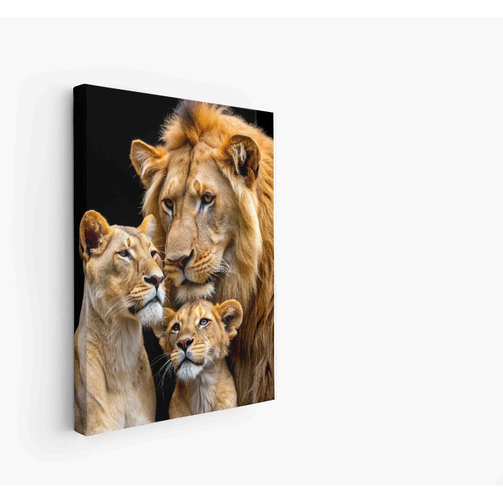 Quadro decorativo  família de leão leão de Judá quarto sala, quadro leão quadro 5 filhotes