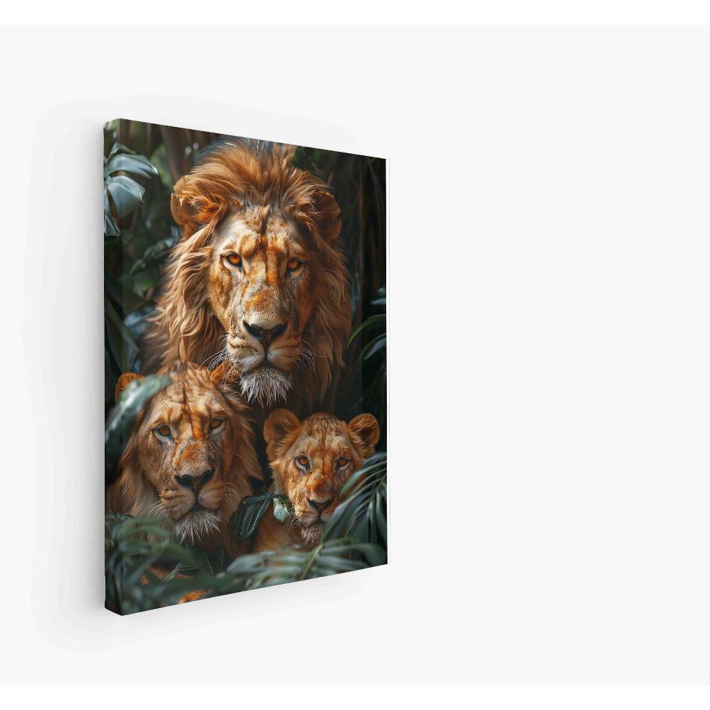 Quadro decorativo  família de leão leão de Judá quarto sala, quadro leão quadro 5 filhotes