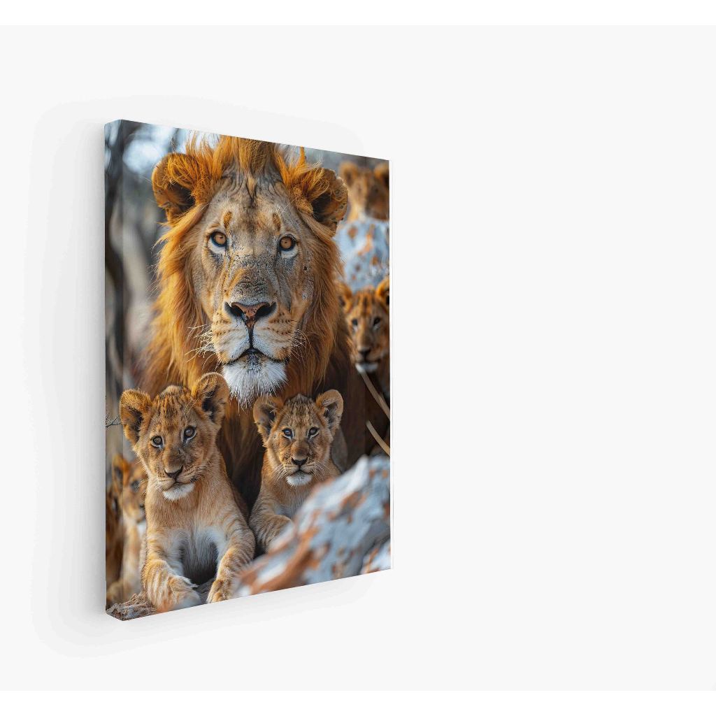 Quadro decorativo  família de leão leão de Judá quarto sala, quadro leão quadro 5 filhotes