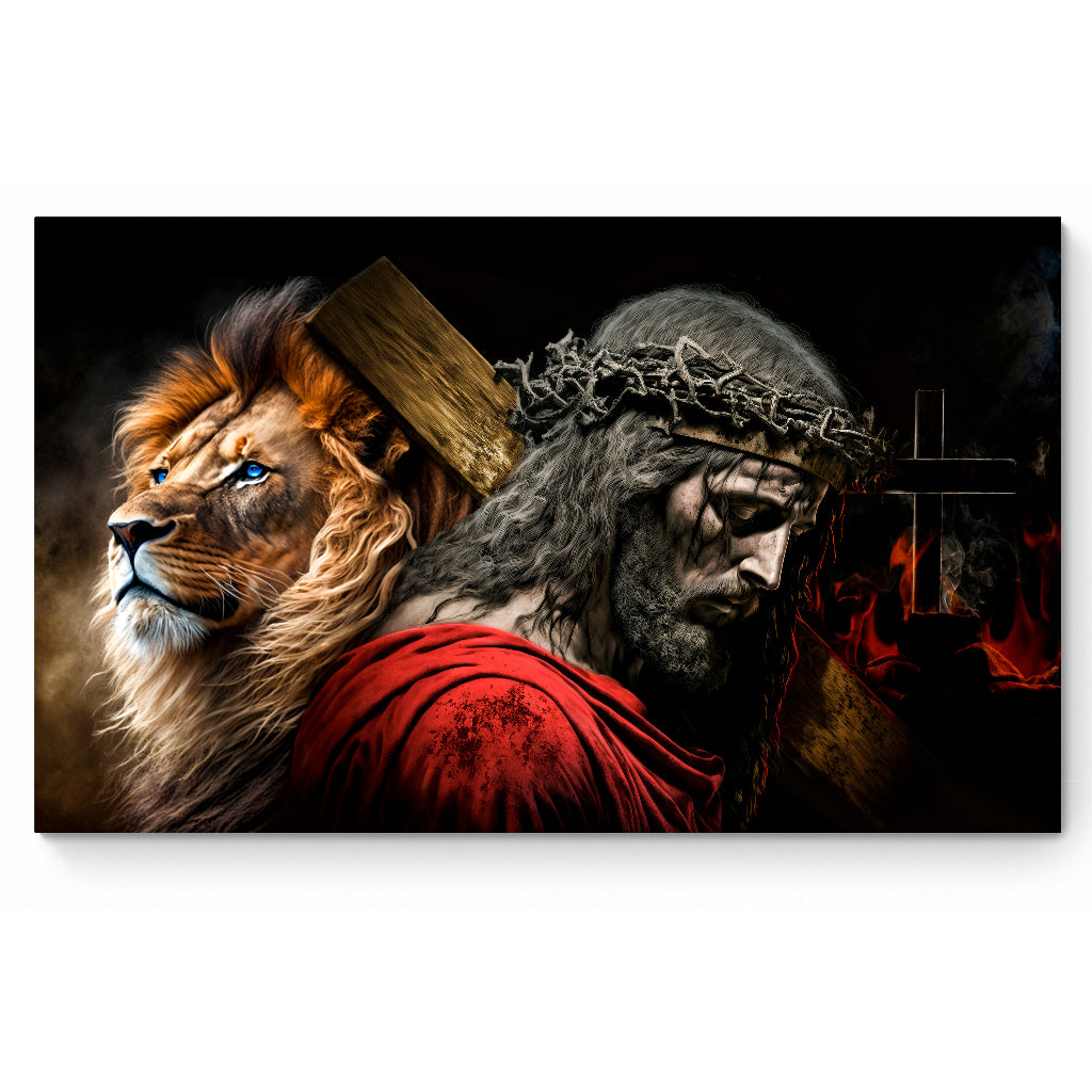 Quadro decorativo 90X60CM Religião Jesus Cristo e leão de Judá quarto sala coroa de espinhos