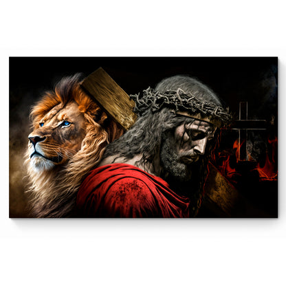 Quadro decorativo 90X60CM Religião Jesus Cristo e leão de Judá quarto sala coroa de espinhos