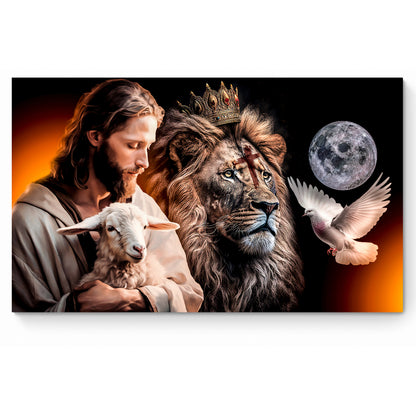 Quadro decorativo 90X60CM Religião Jesus Cristo e leão de Judá quarto sala coroa de espinhos