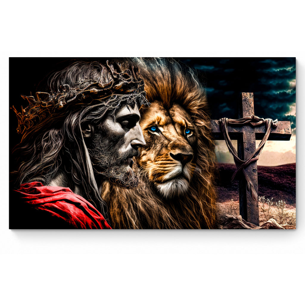 Quadro decorativo 90X60CM Religião Jesus Cristo e leão de Judá quarto sala coroa de espinhos