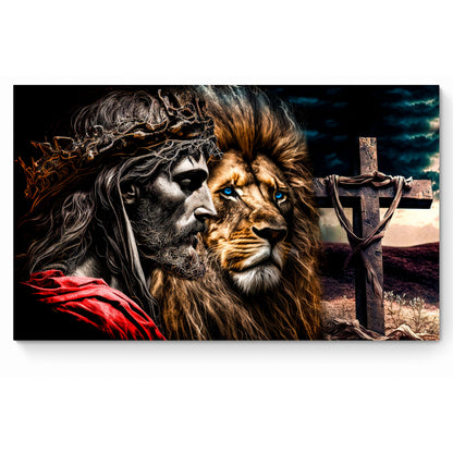 Quadro decorativo 90X60CM Religião Jesus Cristo e leão de Judá quarto sala coroa de espinhos