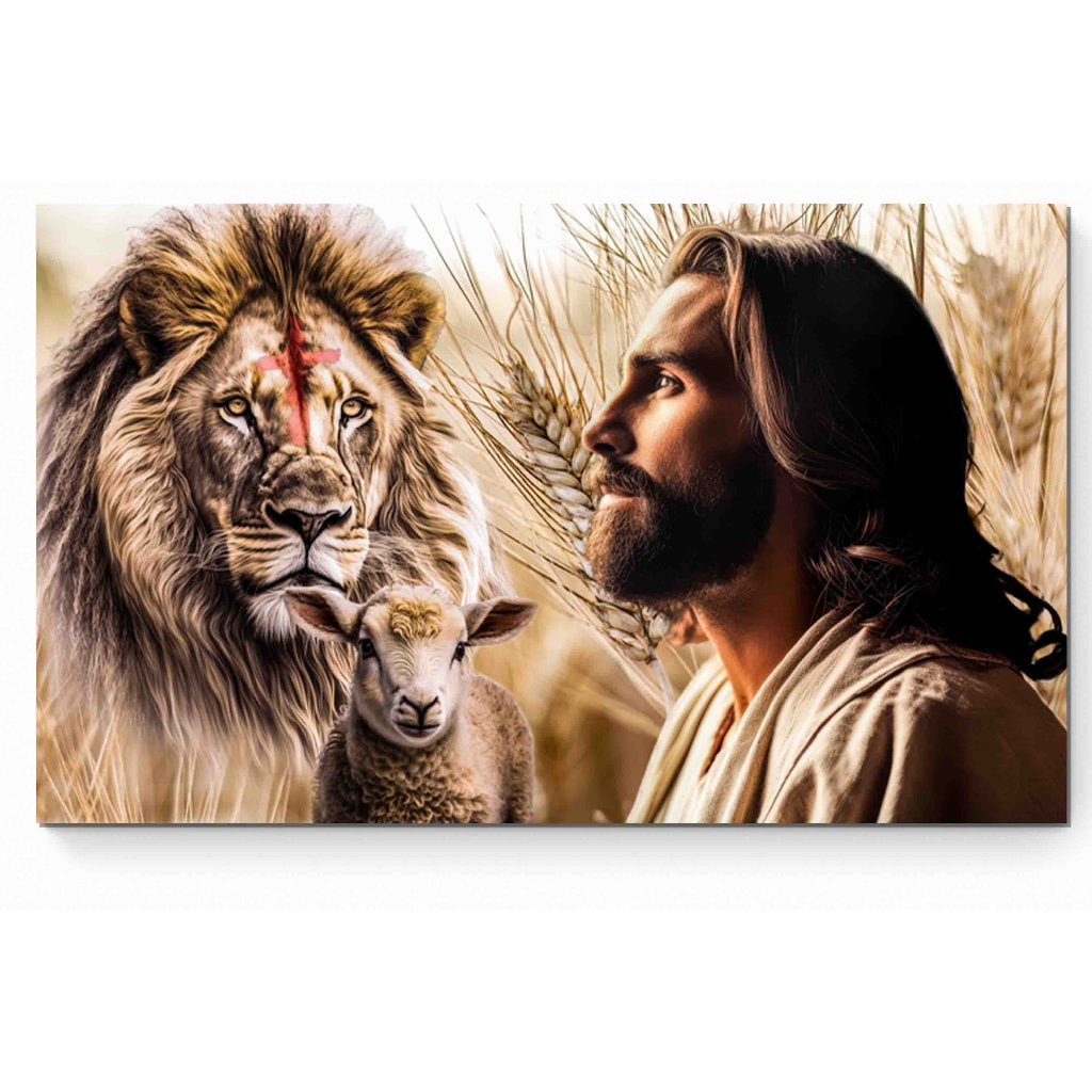 Quadro decorativo 90X60CM Religião Jesus Cristo e leão de Judá quarto sala coroa de espinhos