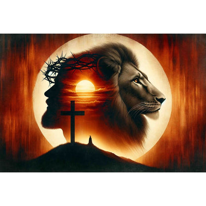 Quadro decorativo  família de leão Religião Jesus Cristo e leão de Judá quarto sala coroa de espinhos, quadro leão