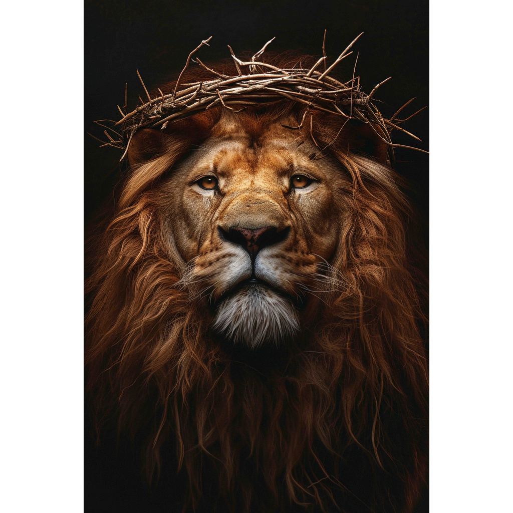 Quadro decorativo  família de leão Religião Jesus Cristo e leão de Judá quarto sala coroa de espinhos, quadro leão