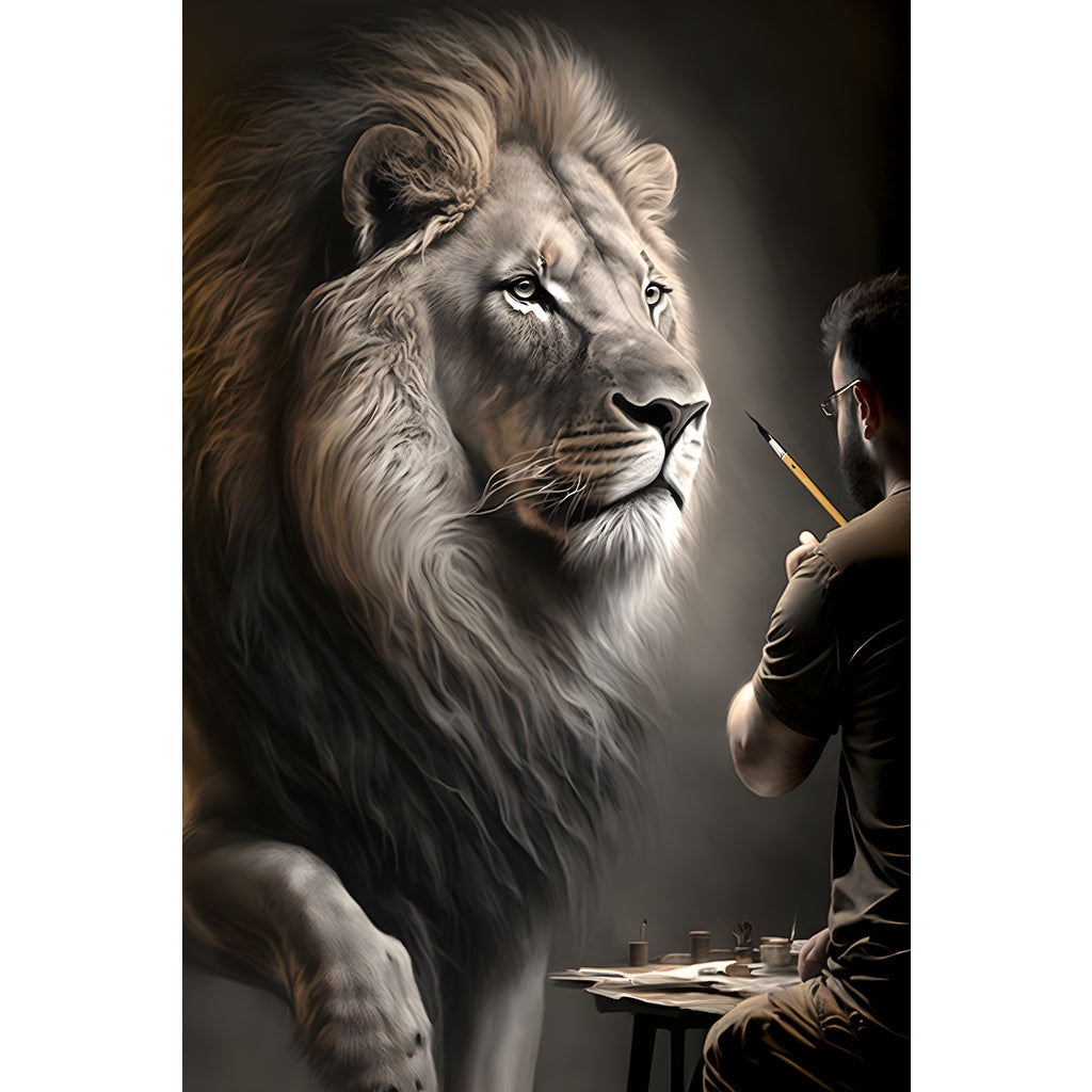 Quadro Leão grande 90x60cm. Imagens em alta resolução criadas por inteligência artificial mais de 50 opções de imagens