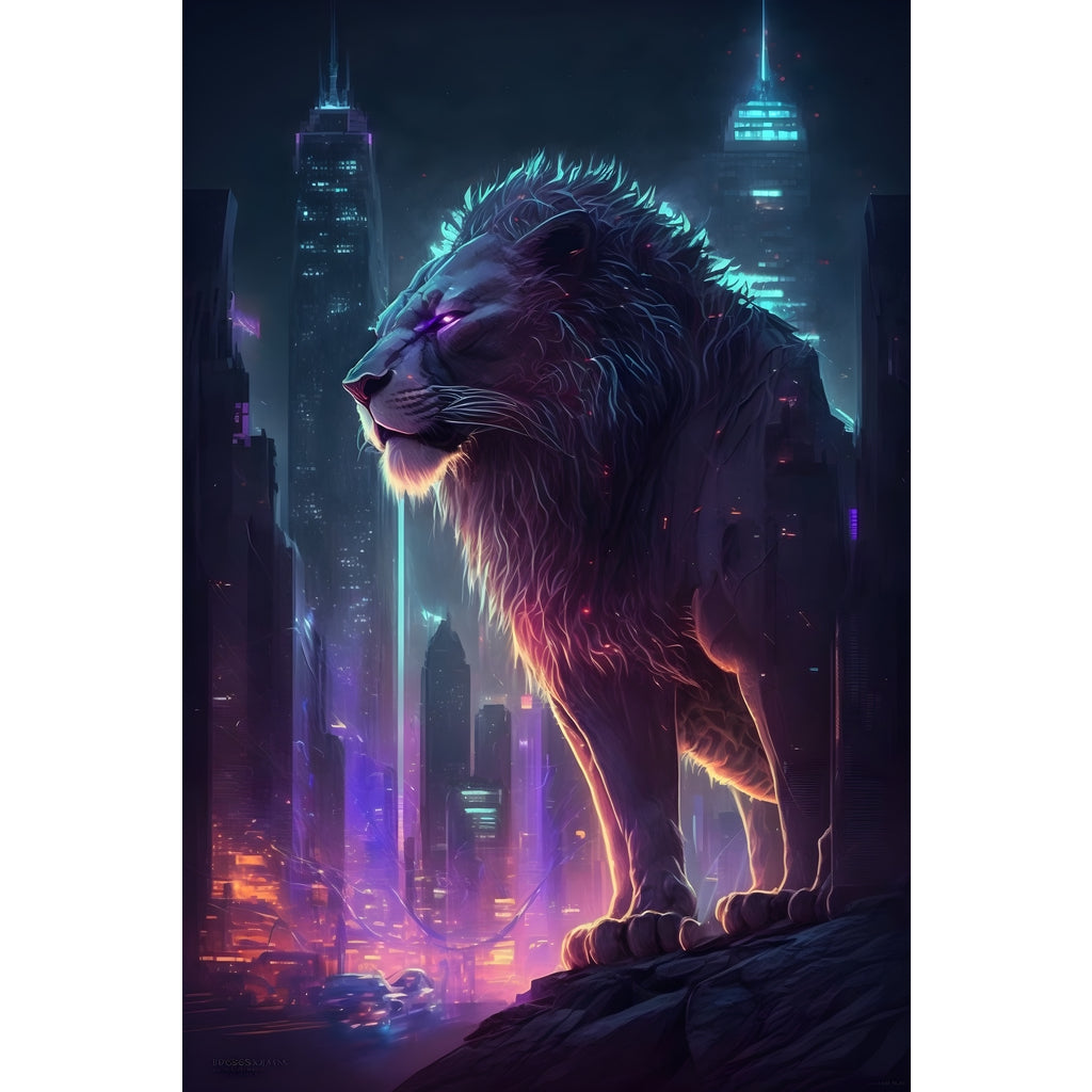 Quadro Leão grande 90x60cm. Imagens em alta resolução criadas por inteligência artificial mais de 50 opções de imagens