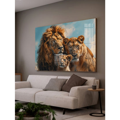 Quadro decorativo  família de leão com filhotes  quadro grande de leão quarto sala, quadro leão