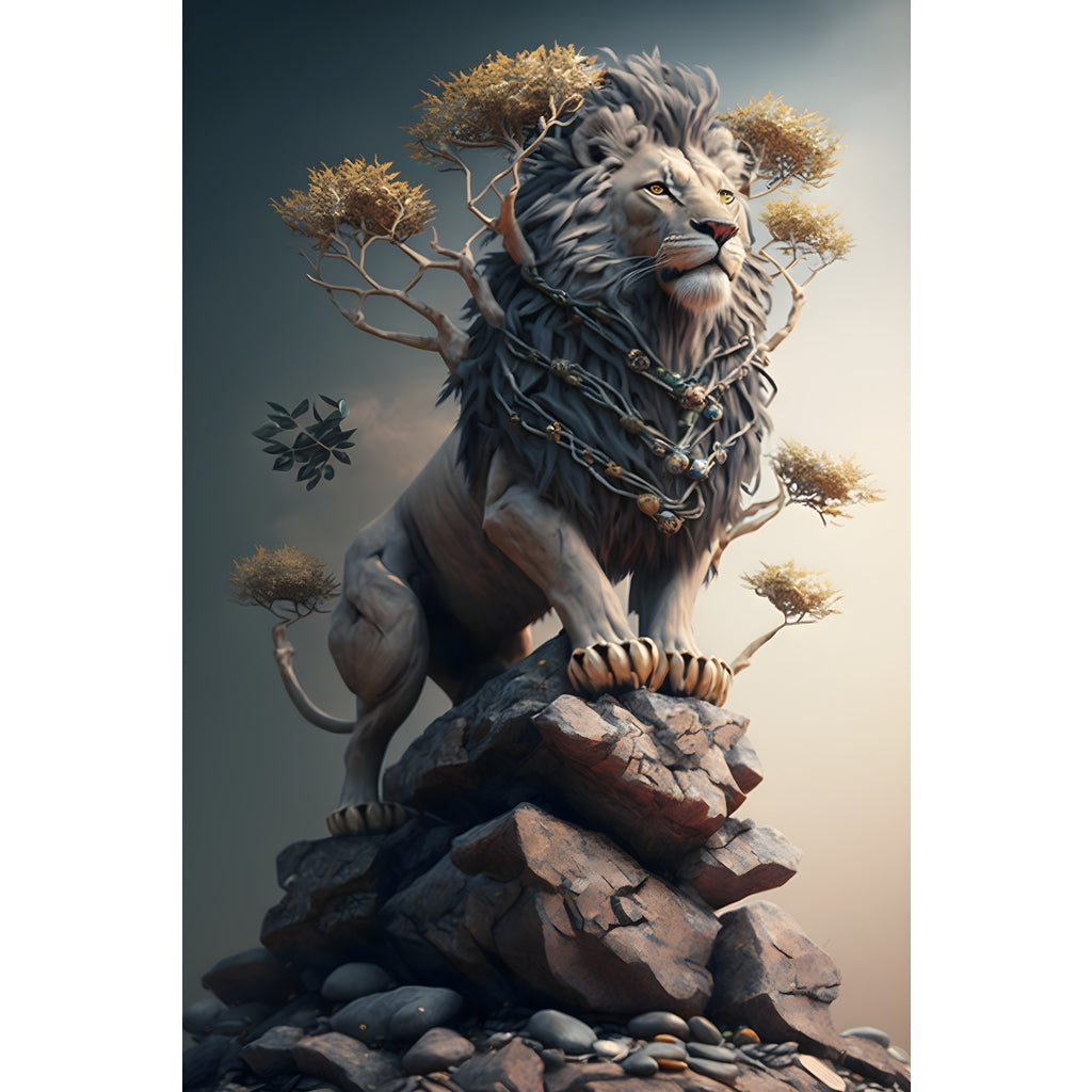 Quadro Leão grande 90x60cm. Imagens em alta resolução criadas por inteligência artificial mais de 50 opções de imagens