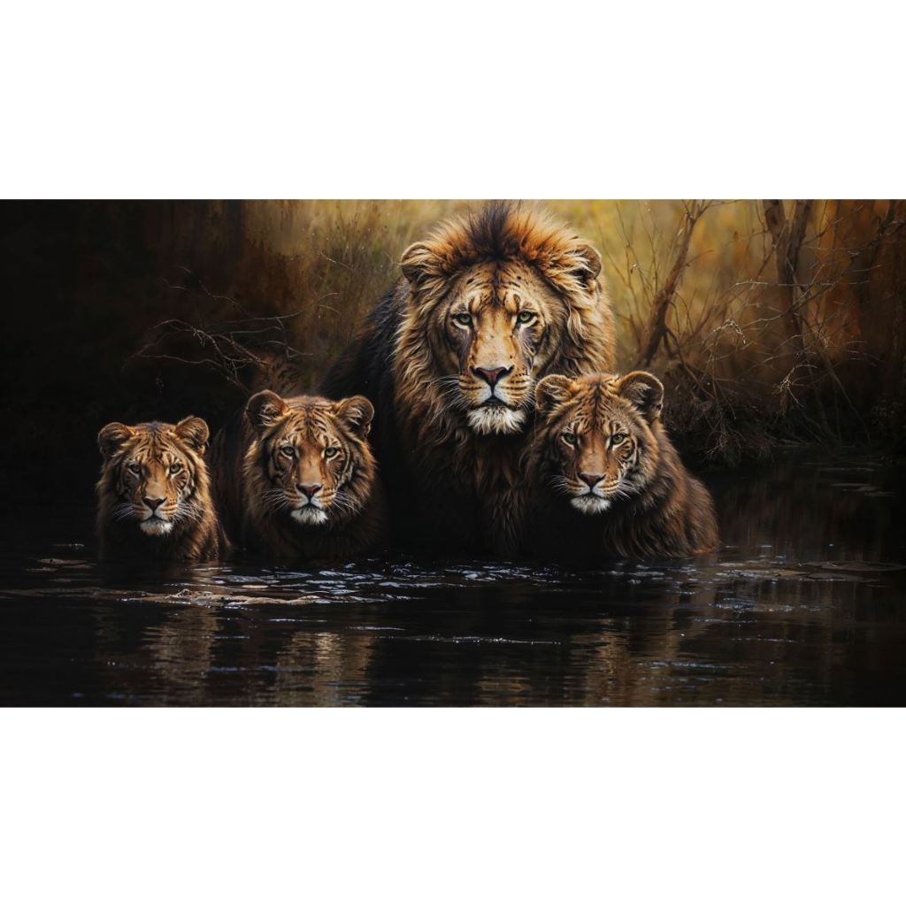 Quadro decorativo leão 90x60cm. foto em alta resolução em tecido sintético de alta qualidade.