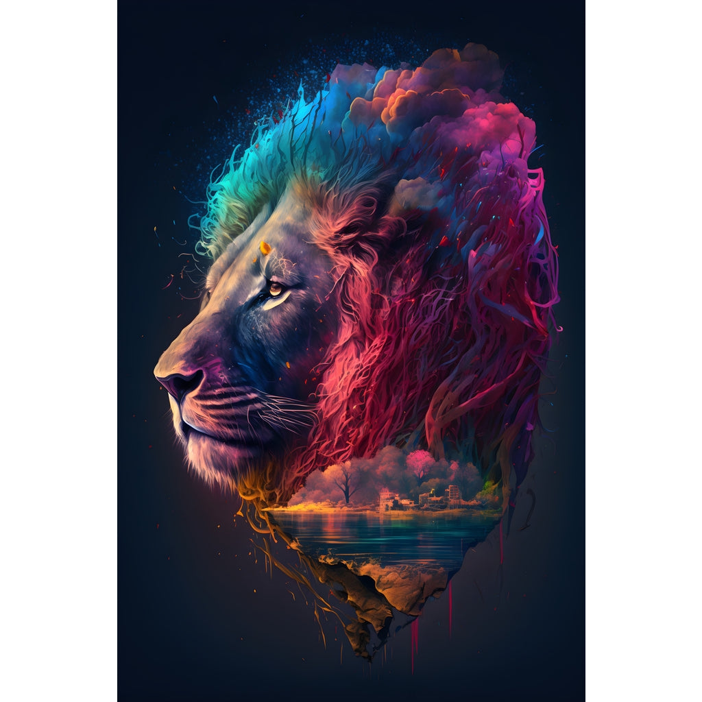 Quadro Leão grande 90x60cm. Imagens em alta resolução criadas por inteligência artificial mais de 50 opções de imagens