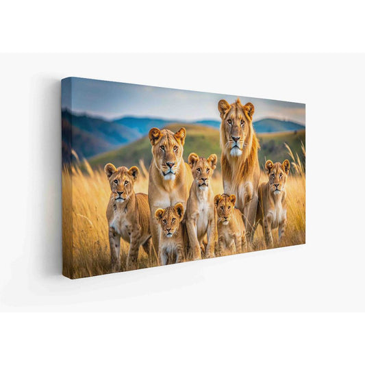 Quadro decorativo  família de leão leão de Judá quarto sala, quadro leão quadro 5 filhotes