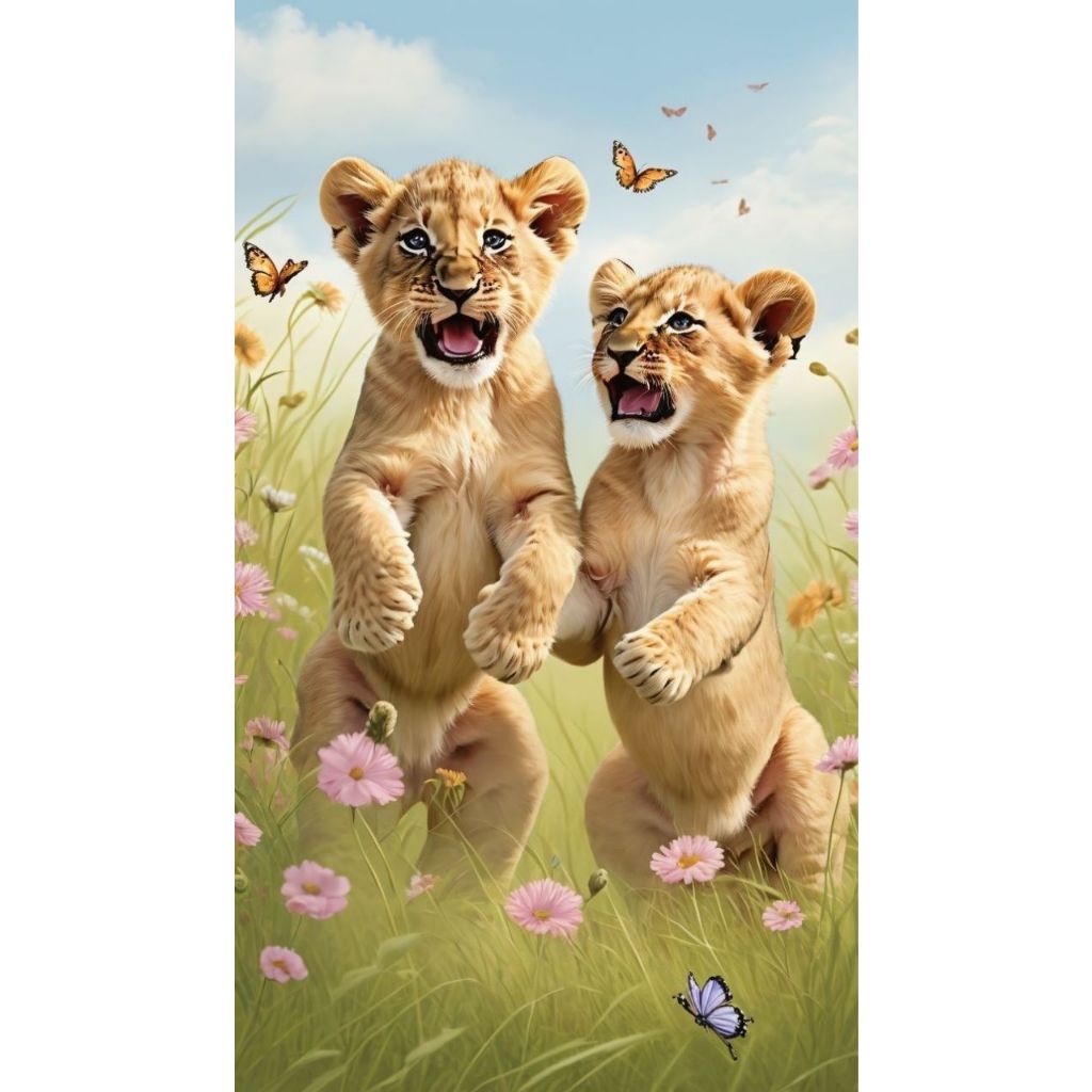 Quadro decorativo filhotes de leão.