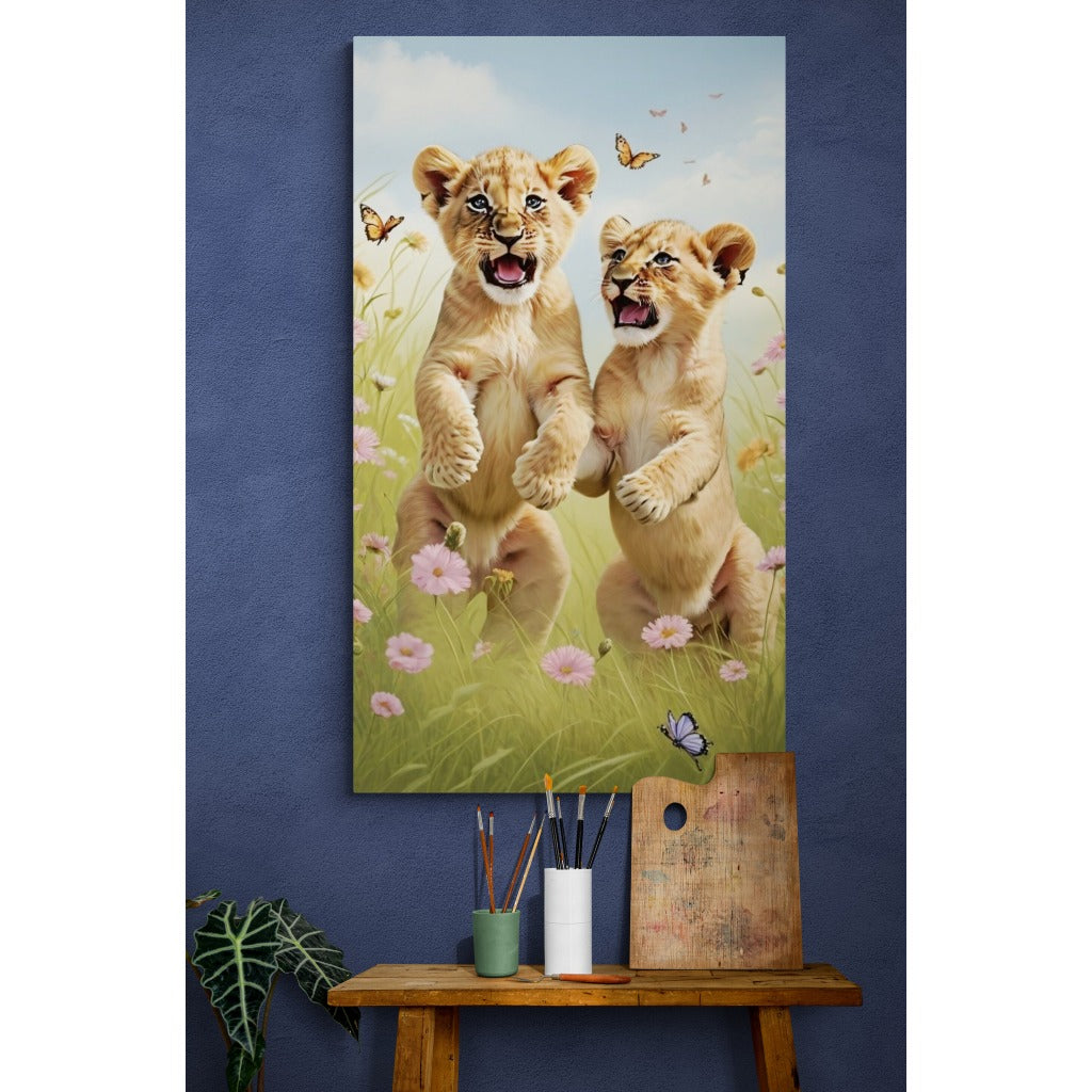 Quadro decorativo filhotes de leão.