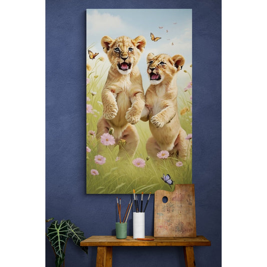 Quadro decorativo filhotes de leão.